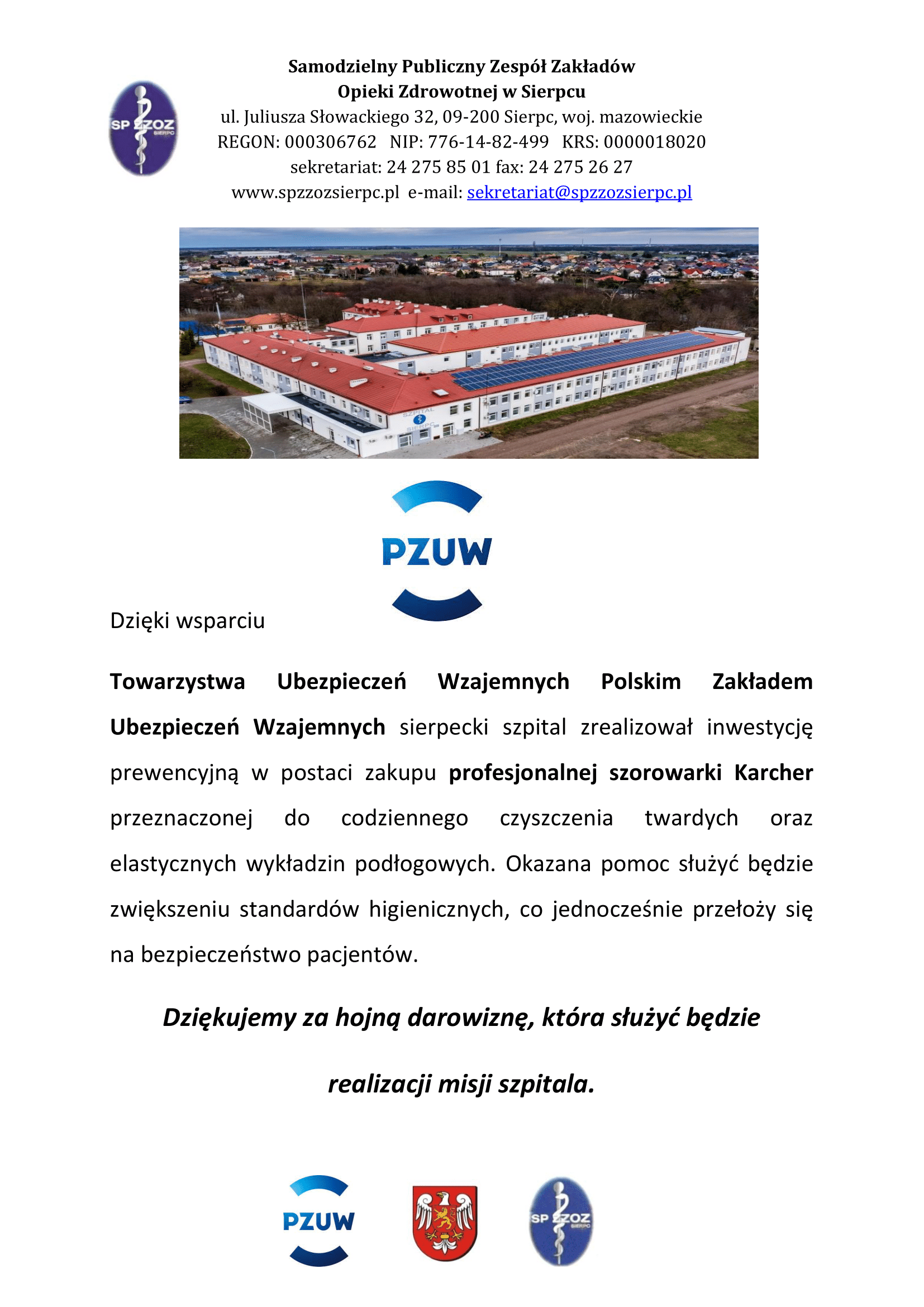 ARTYKU opublikowany na stronie szpitala i FB 1