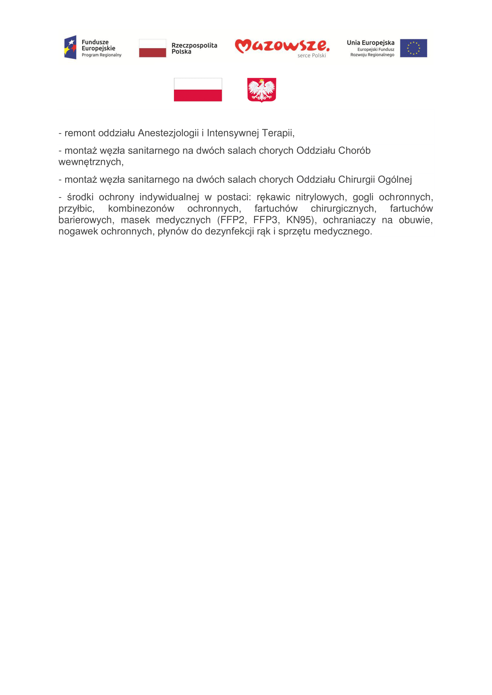 Zakup niezbdnego sprztu oraz adaptacja poomieszcze w zwizku z pojawieniem si koronawirusa SARS CoC 2 2