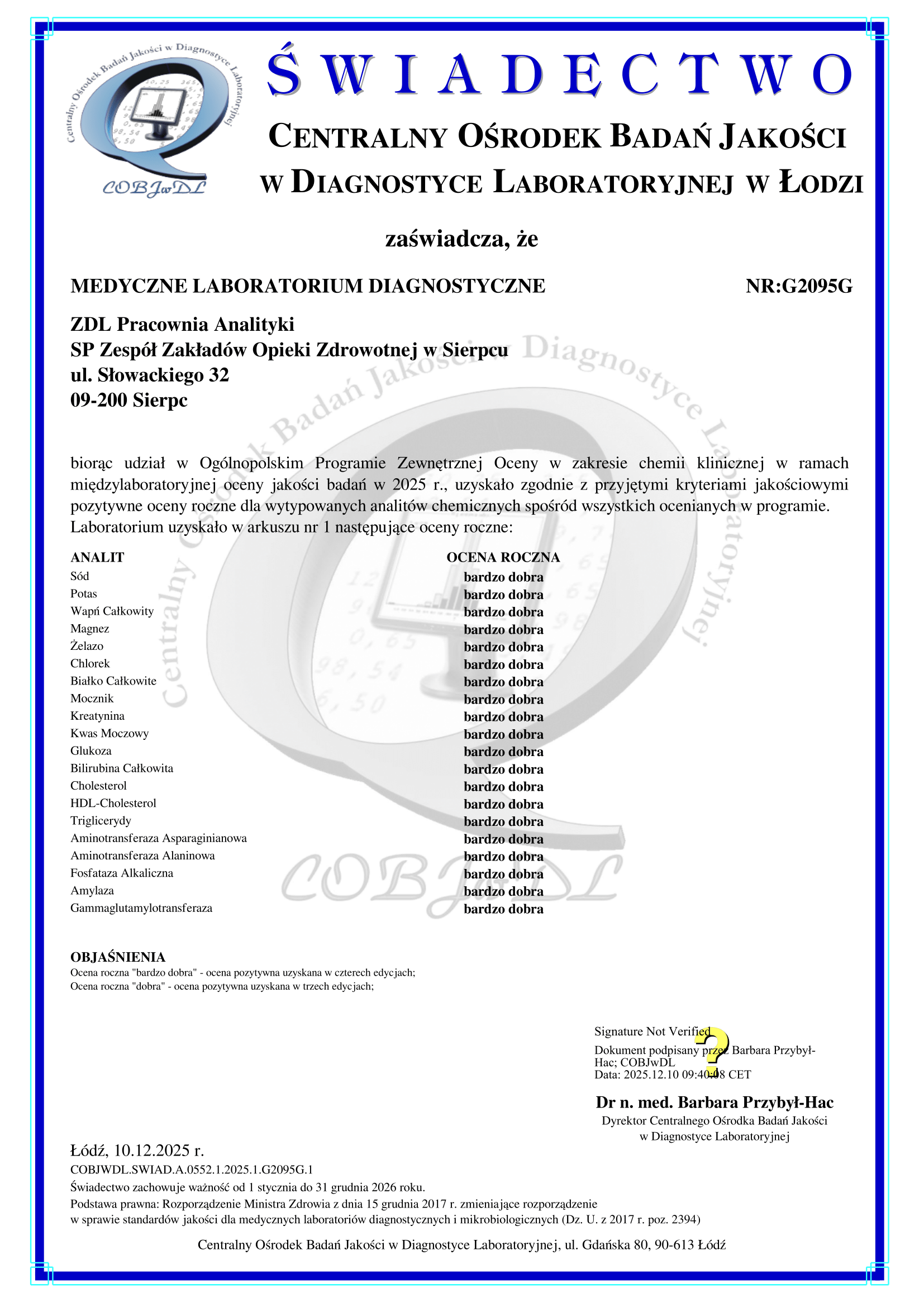 COBJWDL CHEMIA KLINICZNA WIADECTWO JAKOCI 1